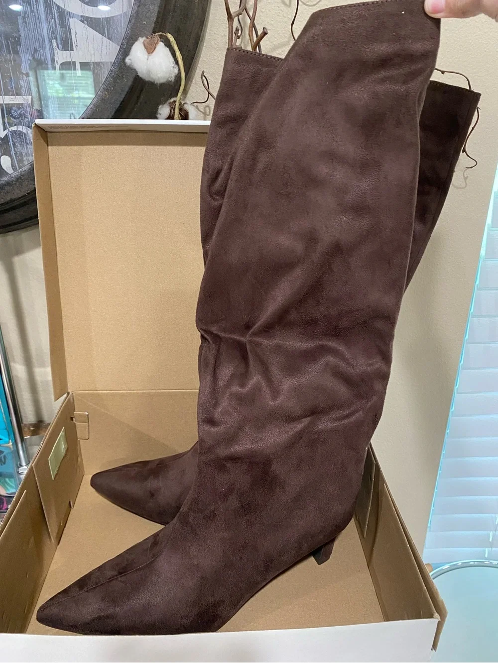 A New Day Brown Suede Wide Calf, memory foam Boots, size 8, new!